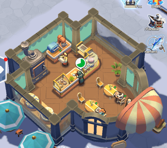 Bakery: oven on the left and cupcake counter